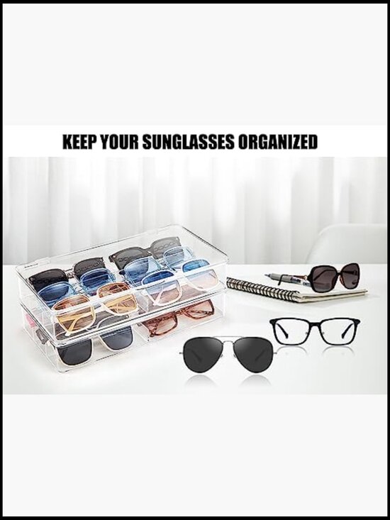 Stackable Acrylic Sunglasses Organizer with Lid - 2 Pack main image 6